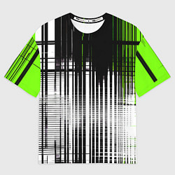 Женская футболка оверсайз Зелёно-чёрный гранж на белом фоне