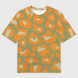 Женская футболка оверсайз Рыже-зеленый леопардовый