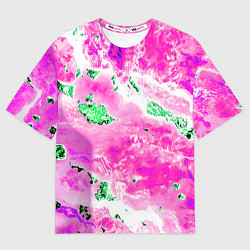 Женская футболка оверсайз Розово-зелёная абстракция