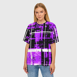 Футболка оверсайз женская Фиолетово-белый гранж на чёрном фоне, цвет: 3D-принт — фото 2