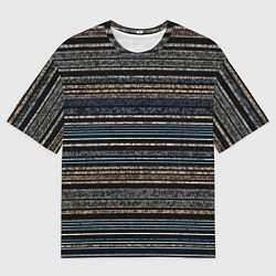 Женская футболка оверсайз Тёмный сине-коричневый текстурные полосы