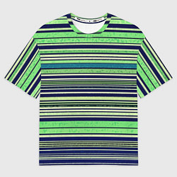 Женская футболка оверсайз Сине-зелёный текстурные полосы