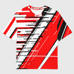 Футболка оверсайз женская Чёрно-белые глитч полосы на красном фоне, цвет: 3D-принт