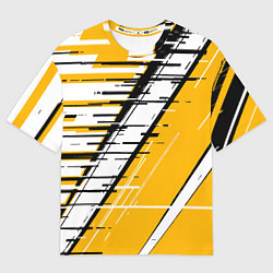 Футболка оверсайз женская Чёрно-белые глитч полосы на жёлтом фоне, цвет: 3D-принт