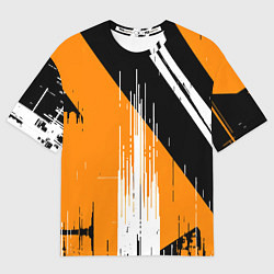 Женская футболка оверсайз Вертикальные чёрные линии на оранжево-белом фоне