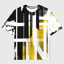 Футболка оверсайз женская Чёрно-жёлтые вертикальные и горизонтальные полосы, цвет: 3D-принт