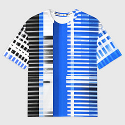 Женская футболка оверсайз White stripes on a black and blue background