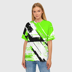 Футболка оверсайз женская Diagonal black and green stripes on a white backgr, цвет: 3D-принт — фото 2