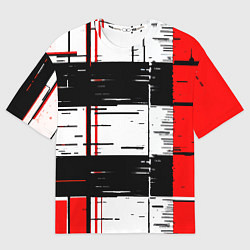 Футболка оверсайз женская Чёрные и красные полосы на белом фоне, цвет: 3D-принт