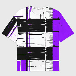 Женская футболка оверсайз Чёрные и фиолетовые полосы на белом фоне