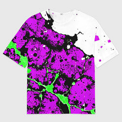 Женская футболка оверсайз Зелёно-розовая абстракция на белом фоне