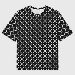 Женская футболка оверсайз Чёрно-белый паттерн полосы-ромбы