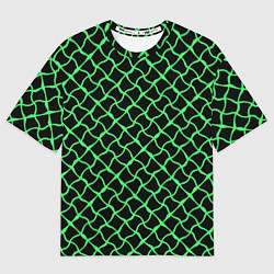 Женская футболка оверсайз Чёрный и неоновый салатовый искажённые полосы