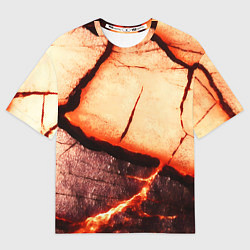 Женская футболка оверсайз Трещины на абстрактном красном фоне