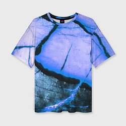 Женская футболка оверсайз Трещины на абстрактном синем фоне