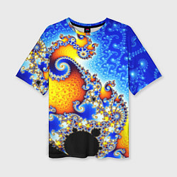 Женская футболка оверсайз Фрактальный узор текстура синий