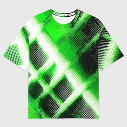 Футболка оверсайз женская Зелёная сеть на чёрном фоне, цвет: 3D-принт