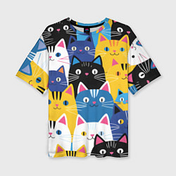 Женская футболка оверсайз Много цветных котиков