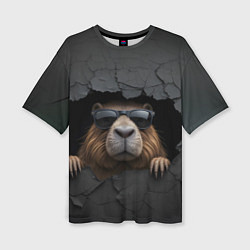 Женская футболка оверсайз Капибара в стене