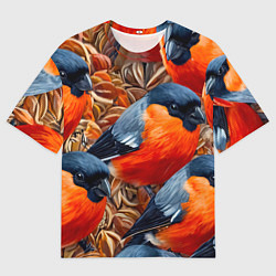 Футболка оверсайз женская Снегири, цвет: 3D-принт