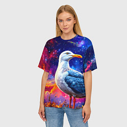 Футболка оверсайз женская Чайка и космос, цвет: 3D-принт — фото 2