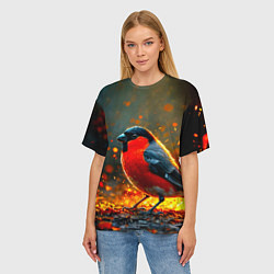 Футболка оверсайз женская Снегирь в огне, цвет: 3D-принт — фото 2