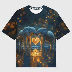 Футболка оверсайз женская Влюбленные слоны, цвет: 3D-принт