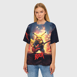 Футболка оверсайз женская Пикачу рок, цвет: 3D-принт — фото 2