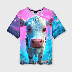 Женская футболка оверсайз Коровка в сказочном лесу