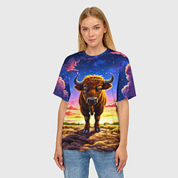 Футболка оверсайз женская Буйвол в звездной ночи, цвет: 3D-принт — фото 2