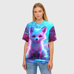 Футболка оверсайз женская Песец в неоновом свете, цвет: 3D-принт — фото 2
