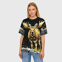 Футболка оверсайз женская Лось на черном, цвет: 3D-принт — фото 2