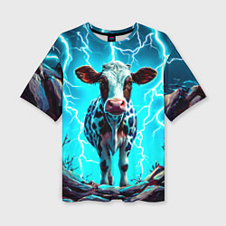 Футболка оверсайз женская Корова в разрядах молнии, цвет: 3D-принт
