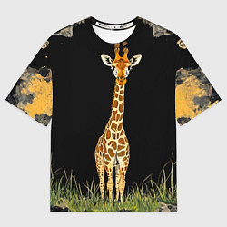 Футболка оверсайз женская Жираф на черном, цвет: 3D-принт