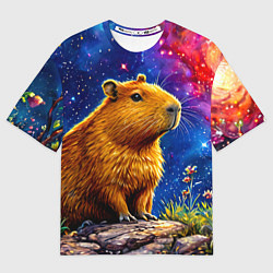 Футболка оверсайз женская Капибара и звездная ночь, цвет: 3D-принт