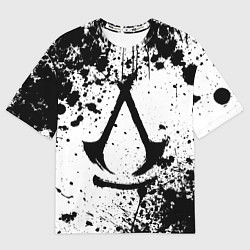 Женская футболка оверсайз Assassins creed shadows - черно-белые брызги