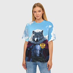 Футболка оверсайз женская Волк русский защитник, цвет: 3D-принт — фото 2