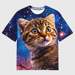 Футболка оверсайз женская Шотландская прямоухая кошка в космосе, цвет: 3D-принт