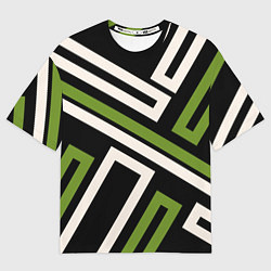 Футболка оверсайз женская Прямоугольники по диагонали-зеленый, черный, цвет: 3D-принт