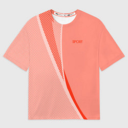 Футболка оверсайз женская Sport персиковый с полосой, цвет: 3D-принт