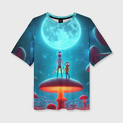 Женская футболка оверсайз Рик и Морти в стране неоновых гигантских грибов
