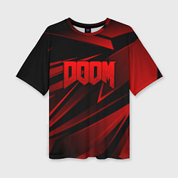 Женская футболка оверсайз Doom - красная абстракция