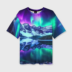 Футболка оверсайз женская Северное сияние над горами - неоновое свечение, цвет: 3D-принт