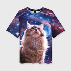 Женская футболка оверсайз Невская маскарадная кошка в космосе