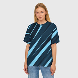 Футболка оверсайз женская Тёмный бирюзовый контрастные полосы, цвет: 3D-принт — фото 2