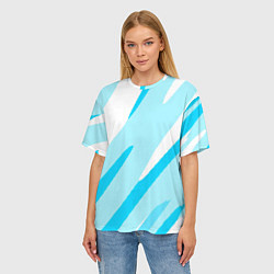 Футболка оверсайз женская Белый с голубым абстракция, цвет: 3D-принт — фото 2