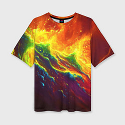 Футболка оверсайз женская Абстрактные волны с огнем, цвет: 3D-принт