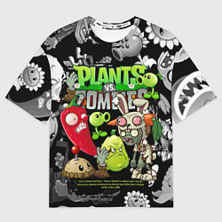 Женская футболка оверсайз Растения против зомби персонажи