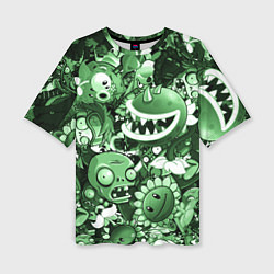 Футболка оверсайз женская Растения против зомби в зеленом цвете, цвет: 3D-принт