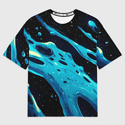 Футболка оверсайз женская Синие волны краски на черном, цвет: 3D-принт